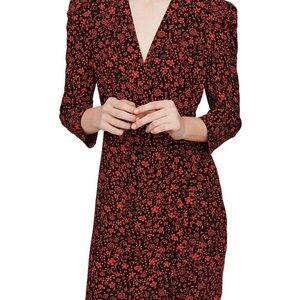 Maje Floral Wrap Effect Long Sleeve Mini dress